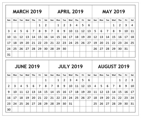 6 Month Printable Calendar Calendar March Printable Calendar Free