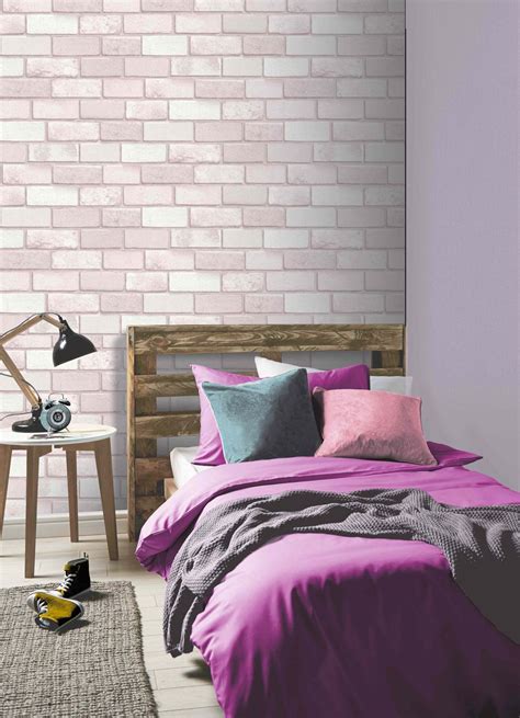 Diamond Pink Brick Effect Modern Glitter Traditional Soft Pink Subtle