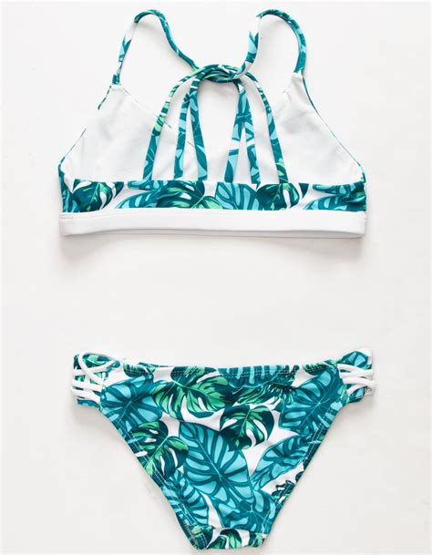 Coral And Reef Aqua Palm Girls Bralette Bikini Set Whtco 367277167