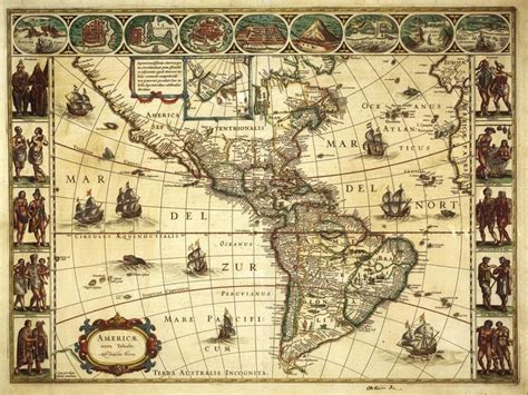 Antique Map Of America 16th Century Map Antique Decor Fine Etsy