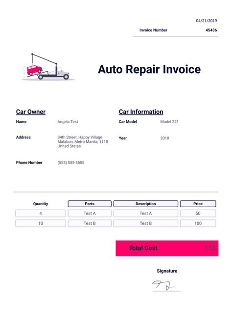 Auto Repair Invoice Template Pdf Templates Jotform