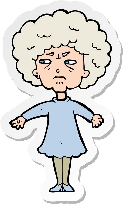 Sticker Of A Cartoon Bitter Old Woman 10544952 Vector Art At Vecteezy