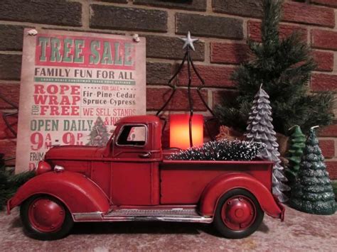 Vintage Red Truck With Christmas Tree Red Truck Decor Christmas Red