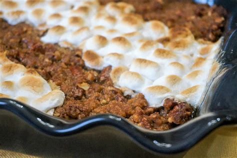 Easy to make ahead, this recipe bakes in only 30 minutes. Sweet Potato Casserole with Pecan Topping and Marshmallows ...