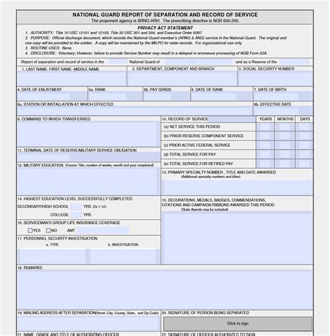 NGB Form 22 Report Of Separation And Military Service Forms Docs