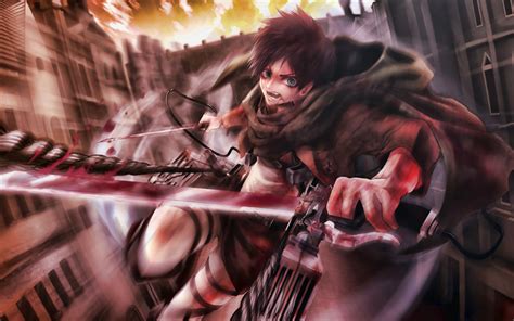 Download Wallpapers 4k Eren Yeager Battle Attack On Titan Sword
