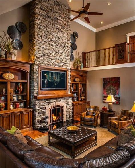19 Stunning Rustic Living Rooms With Charming Stone Fireplace Rustic