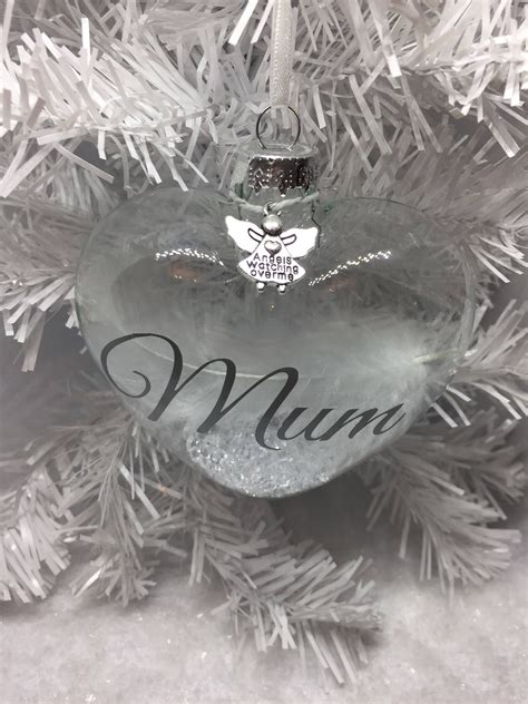 Personalised Christmas Memorial Bauble Angel Feather Heart Bauble