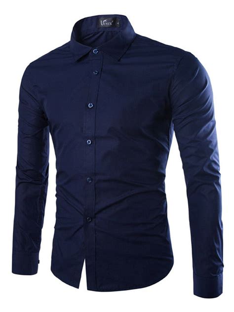 Wsevypo Mens Long Sleeve Dress Shirt Solid Slim Fit Casual Business