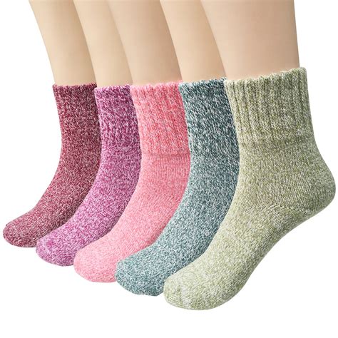 womens 5 pairs vintage style winter warm thick knit wool cozy crew socks exercisen