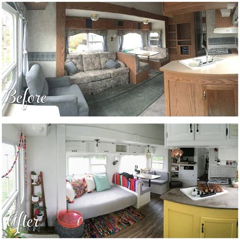 A Before And After Photo Of A Fifth Wheel Renovation Remodeled