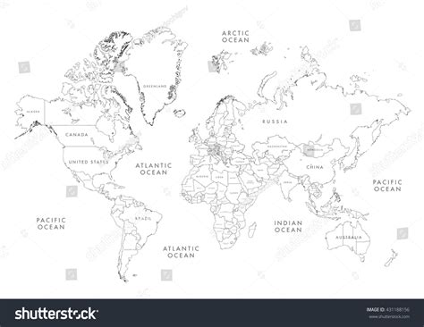 Highly Detailed World Map With Labeling Linear Royalty Free Stock
