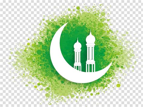 Green And White Crescent Moon And Temple Illustration Eid Mubarak