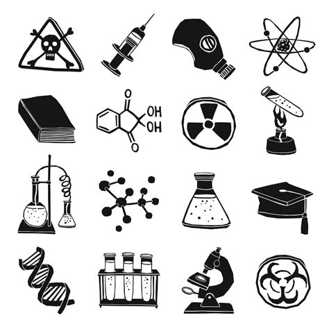 Conjunto De ícones De Química De Laboratório Preto E Branco 461501