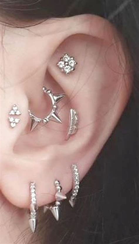 Cute Multiple Ear Piercing Ideas For Women Silver Daith Tragus Conch