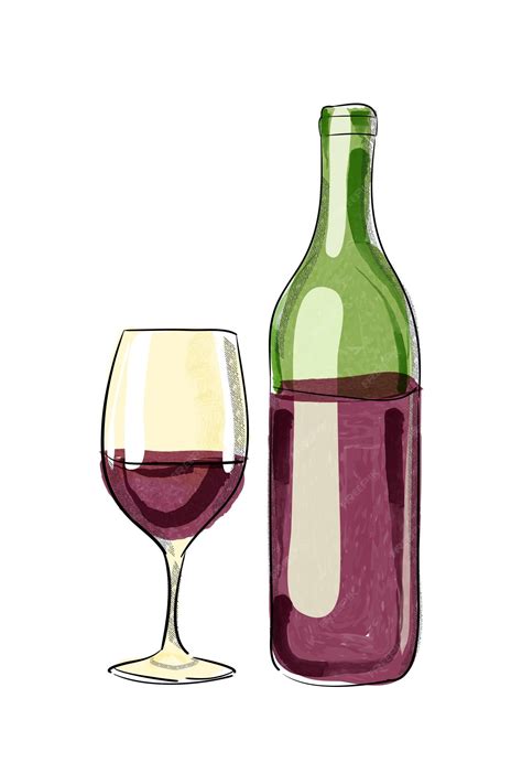 Premium Vector Vector Hand Drawn Wine Bottle And Glass Digital