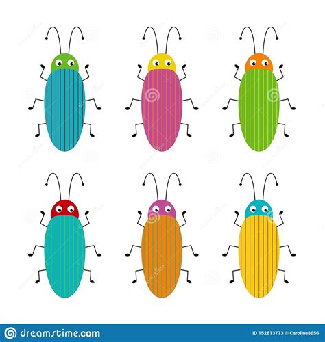 Funny Bug Set Collection Happy Cartoon Insects Colorful