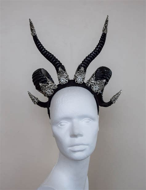 Horns Headdress With Swarovski Crystals Witch Goth Demon Etsy Maleficent Costume Diy
