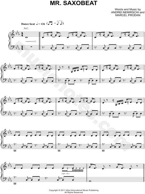 Alexandra Stan Mr Saxobeat Sheet Music In C Minor Transposable Download And Print Sku