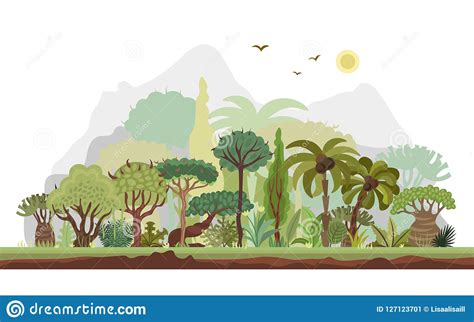 Vector Horizontal Tropical Rainforest Illustration. Jungle Flat Design ...