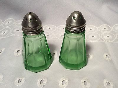 Vintage Green Uranium Vaseline Depression Glass Hazel Atlas Salt Pepper