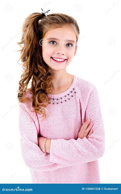Portrait Of Adorable Smiling Little Girl Child Isolated Stock Photo