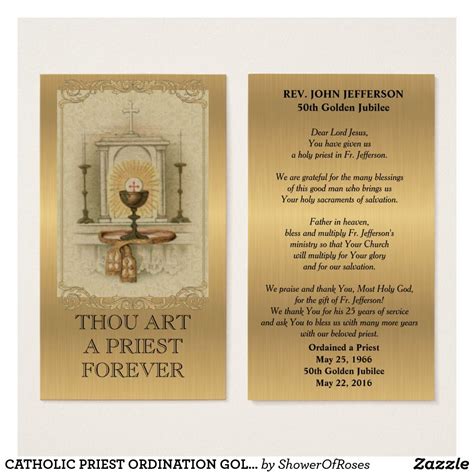 Catholic Priest Ordination Golden Prayer Card Zazzle