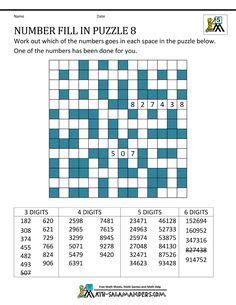 Fill in number puzzles printable. 21 FILL INS!!! ideas | fill in puzzles, number puzzles, printable puzzles