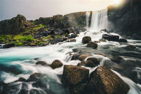 Oxararfoss Waterfall In Thingvellir Iceland Stock Photo Image Of