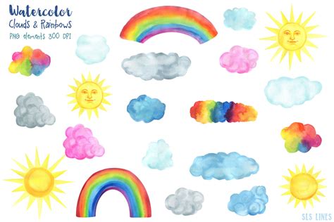 Rainbow Clouds Watercolors Png