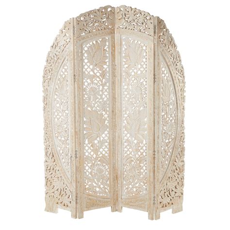 White Wood Eclectic Room Divider Screen 72 X 60 X 2 In White