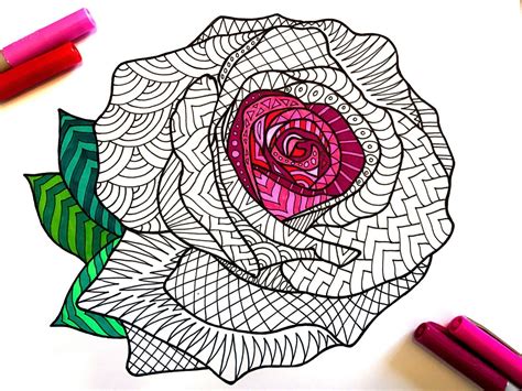 Check spelling or type a new query. Rose - PDF Zentangle Coloring Page | Coloring pages, Flower drawing, Zentangle