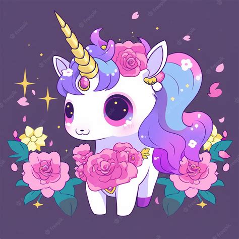 Ilustraciones De Dibujo Digital De Un Unicornio En Un Plano Y Lindo Coloreado Con Elementos