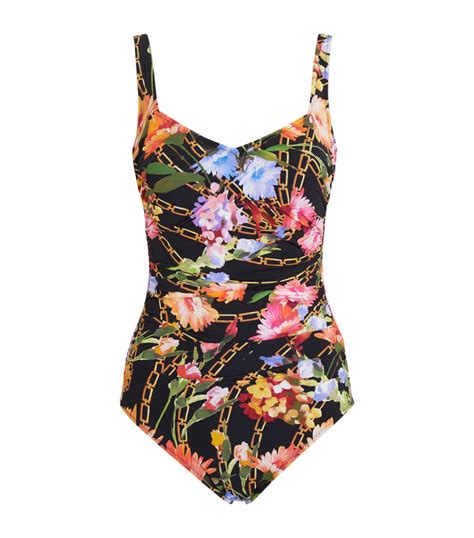 Gottex Black Floral Chain Print Swimsuit Harrods UK