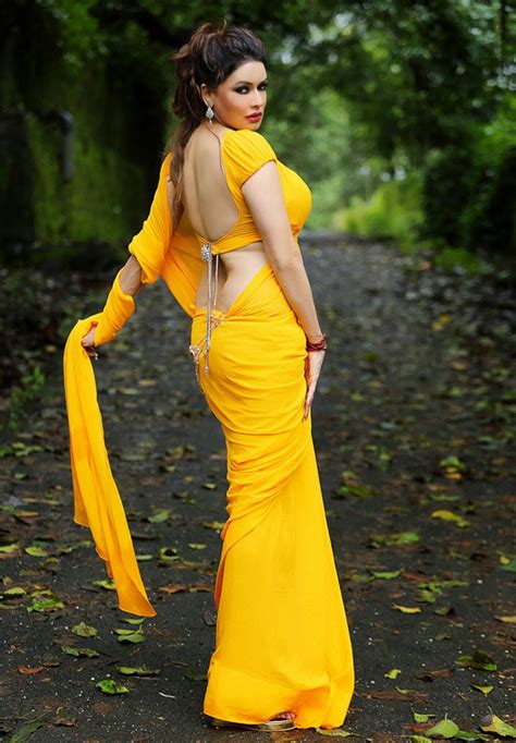 Poonam Jhawar Hot In Yellow Backless Blouse Saree Photos Movieezreelblogspotcom