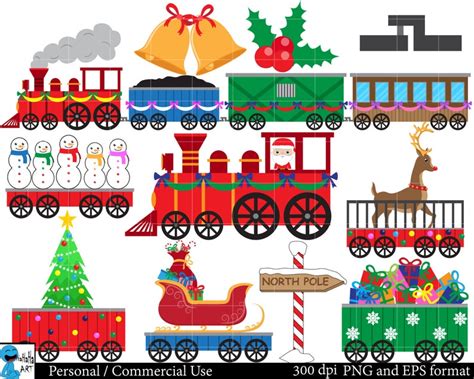 Christmas Trains Set Clipart Digital Clip Art Graphics Etsy