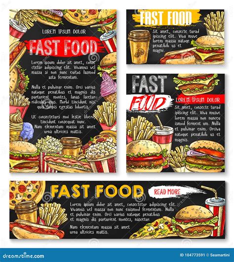 Fast Food Vector Sketch Posters Fastfood Burgers Stock Vector