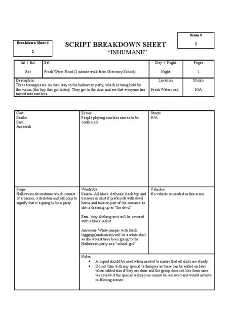 Script Breakdown Sheet 2 Pdf