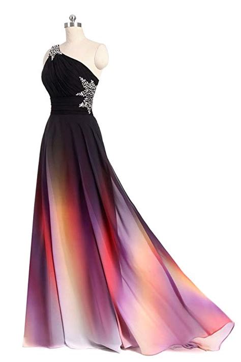 One Shoulder Ombre Chiffon Prom Dresses Lace Up A Line Beads Ruffles Prom Gowns On Sale