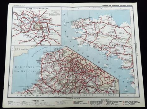 Railway Map Of Paris France Arras French Rail Network Antique Original