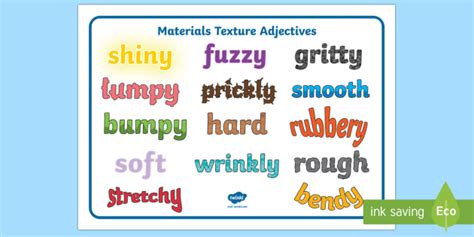 Materials Texture Adjectives Word Mat Teacher Made