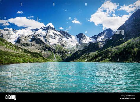 Beautiful Mountain Lake With Turquoise Multinskoe Chita Clear Water In