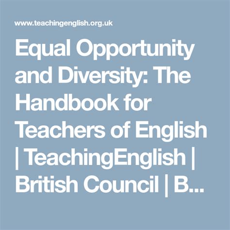Equal Opportunity And Diversity The Handbook For Teachers Of English