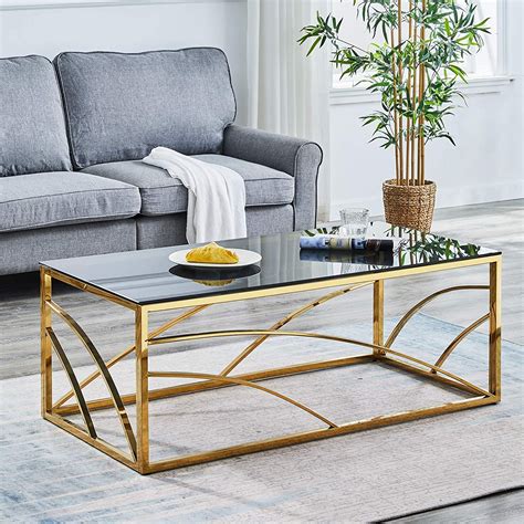 Gold Glass Coffee Table For Living Room 4724 Stainless Steel