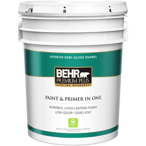 Behr Premium Plus 5 Gal Ultra Pure White Semi Gloss Enamel Zero Voc
