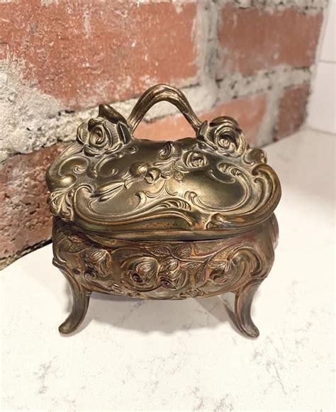 Vintage Brass Jewelry Box Or Antique Trinket Box For Vanity Etsy Vintage Brass Brass