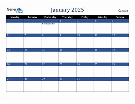 January 2025 Canada Holiday Calendar