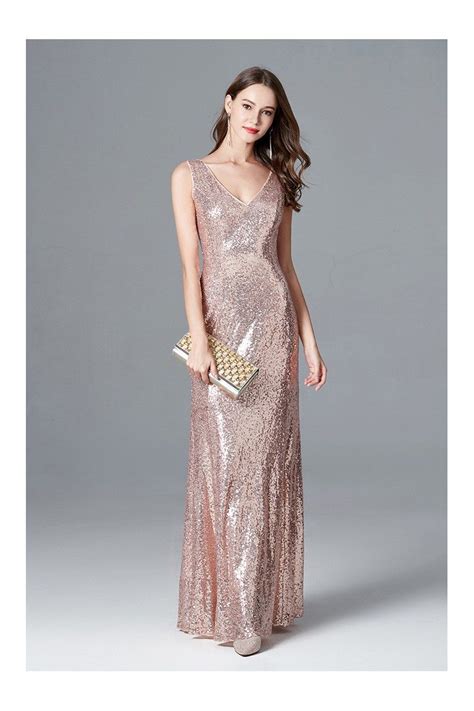 Sparkly Rose Gold Sequin Mermaid Evening Dress Long Sweetheart For Prom