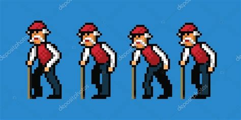Old Man Pixel Art Style Walking Cycle Animation Stock Vector Image By