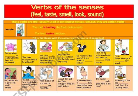 Verbs Of The Senses Feel Look Smell Taste Sound Esl Worksheet